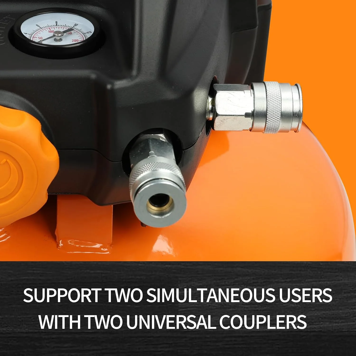 کمپرسور هوای پنکیکی FORNAX با دو اتصال دهنده، کمپرسور هوای برقی قابل حمل 6 گالن، 150 PSI، بدون روغن با 14 عدد لوازم جانبی کمپرسور هوا