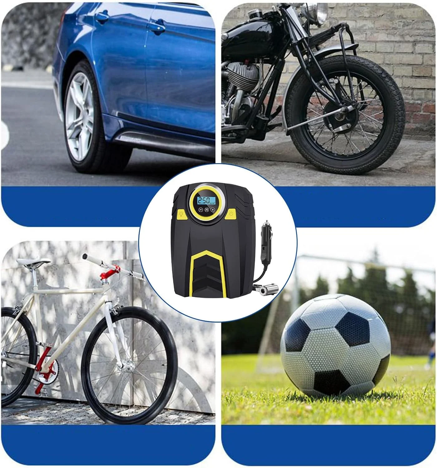 کمپرسور هوای قابل حمل - پمپ باد قابل حمل برای لاستیک خودرو - 3 حالت روشنایی دستگاه روشنایی شبانه جمع و جور برای خانه، توپ های ورزشی و اسباب بازی ها