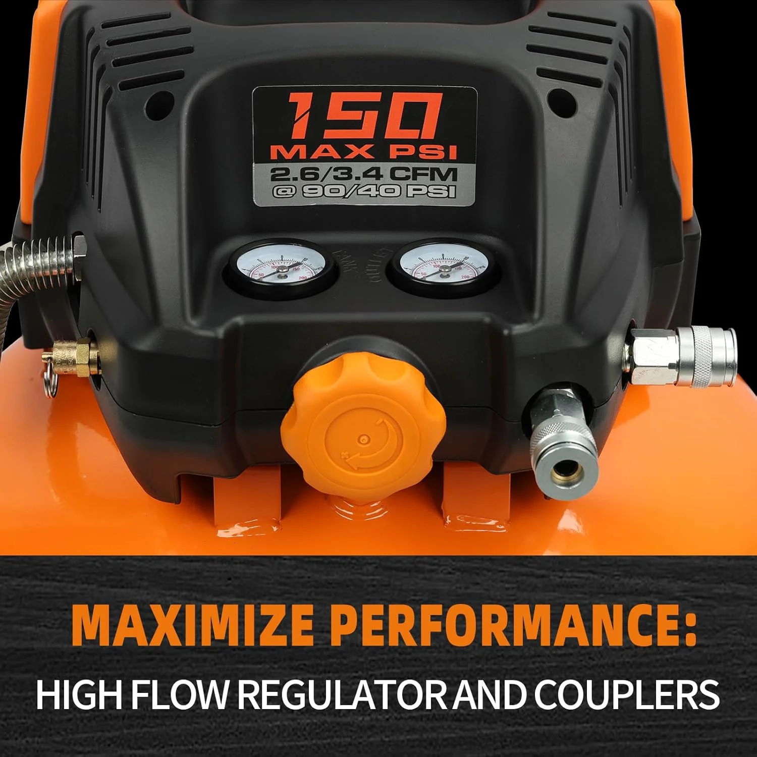 کمپرسور هوای پنکیکی FORNAX با دو اتصال دهنده، کمپرسور هوای برقی قابل حمل 6 گالن، 150 PSI، بدون روغن با 14 عدد لوازم جانبی کمپرسور هوا