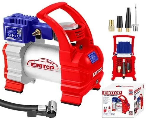 کمپرسور هوای قابل حمل، پمپ باد فلزی مقاوم خودرو، 12 ولت DC با چراغ LED، دارای نازل های متعدد