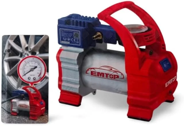 کمپرسور هوای قابل حمل، پمپ باد فلزی مقاوم خودرو، 12 ولت DC با چراغ LED، دارای نازل های متعدد