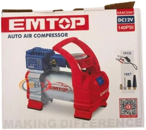 کمپرسور هوای قابل حمل، پمپ باد فلزی مقاوم خودرو، 12 ولت DC با چراغ LED، دارای نازل های متعدد