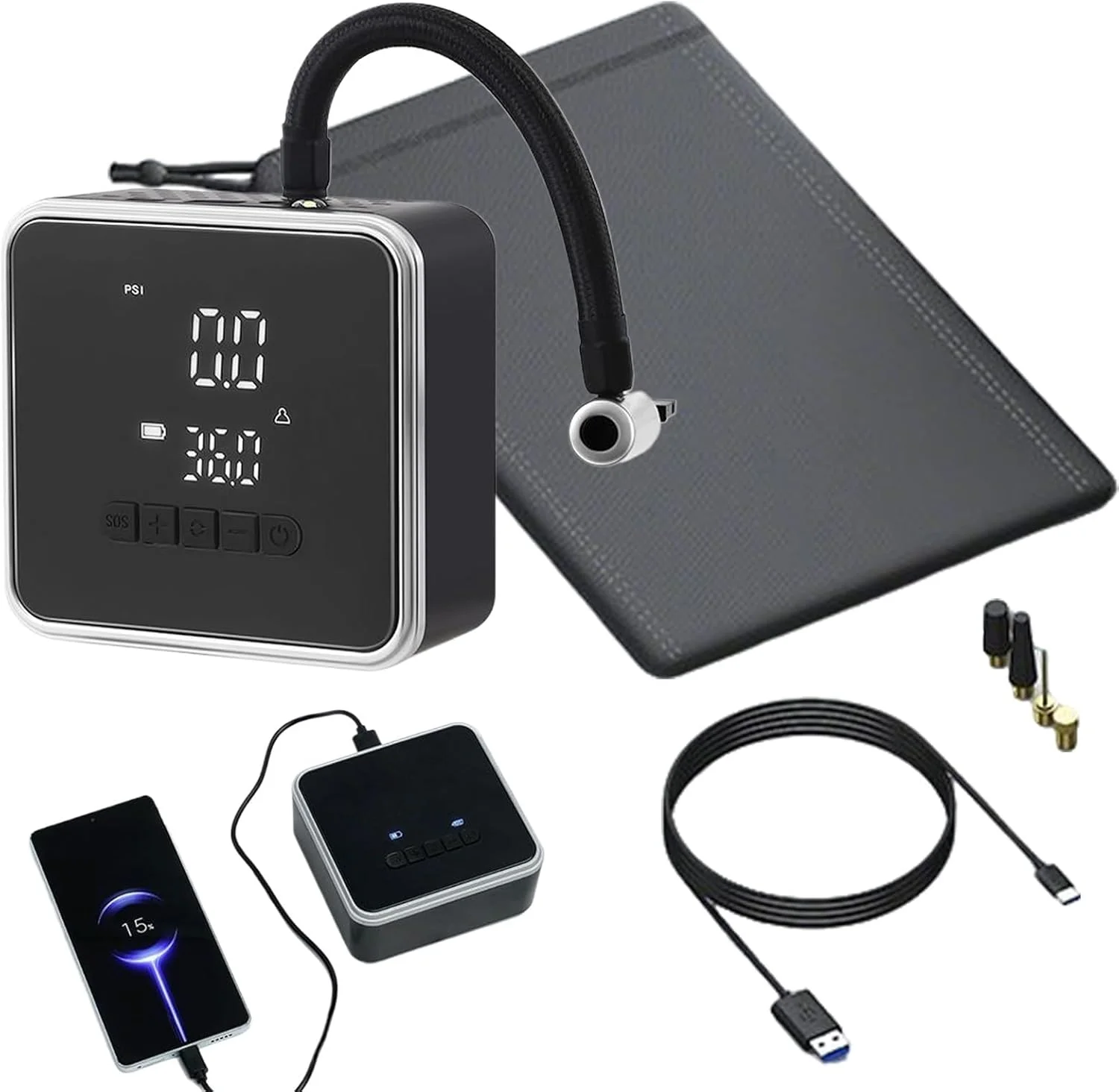 کمپرسور هوای قابل حمل، پمپ باد لاستیک خودرو بی سیم - ابزار اتوماتیک شارژی برقی بی سیم برای موتور سیکلت، دوچرخه و خودرو