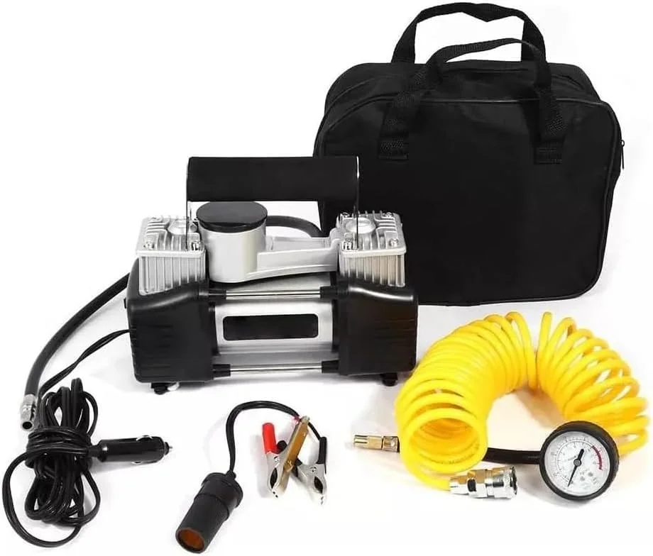 کمپرسور هوای دو سیلندر پیشرفته - پمپ باد قابل حمل و سنگین با باد کردن سریع، فشارسنج، چراغ LED و کیت چند نازله برای ماشین، موتور سیکلت و دوچرخه کمپرسور هوای دو سیلندر پیشرفته - پمپ باد قابل حمل و سنگین با باد کردن سریع، فشارسنج، چراغ LED و کیت چند نازله برای ماشین، موتور سیکلت و دوچرخه