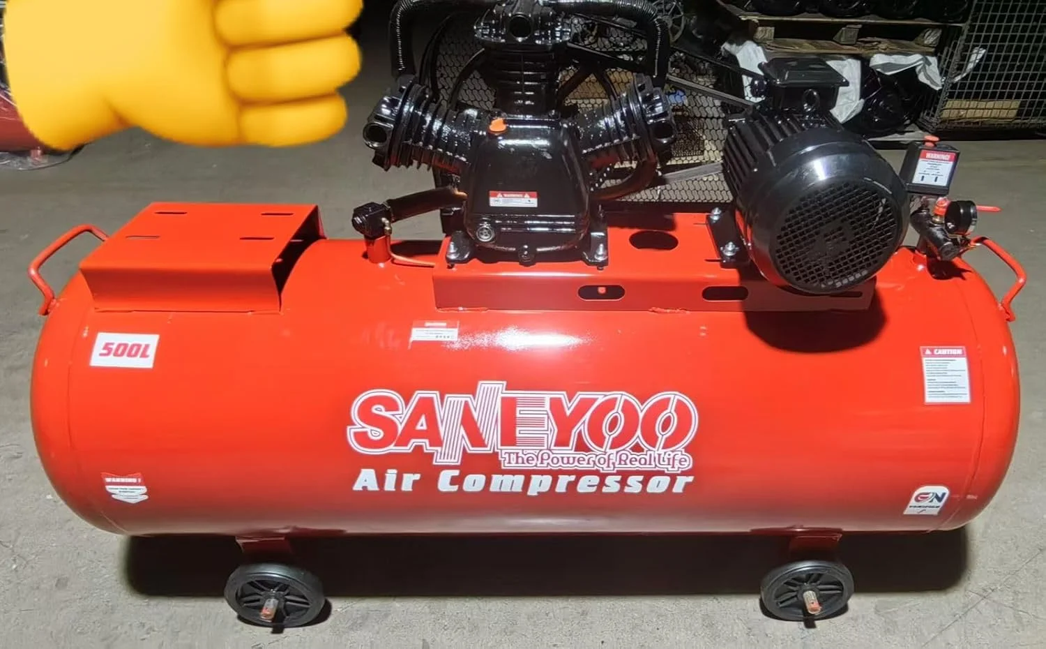 کمپرسور هوای صنعتی 500 لیتری Saneyoo، موتور الکتریکی سنگین، قابل حمل با چرخ، قرمز