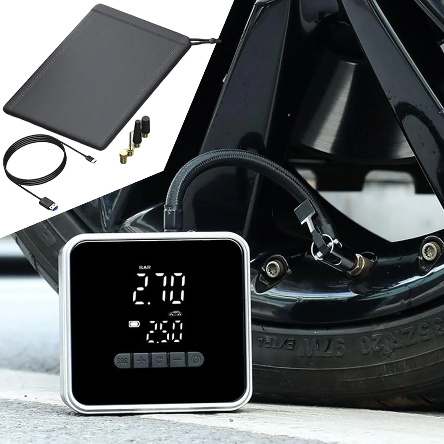 کمپرسور هوای قابل حمل، پمپ باد لاستیک خودرو بی سیم - ابزار اتوماتیک شارژی برقی بی سیم برای موتور سیکلت، دوچرخه و خودرو کمپرسور هوای قابل حمل، پمپ باد لاستیک خودرو بی سیم - ابزار اتوماتیک شارژی برقی بی سیم برای موتور سیکلت، دوچرخه و خودرو