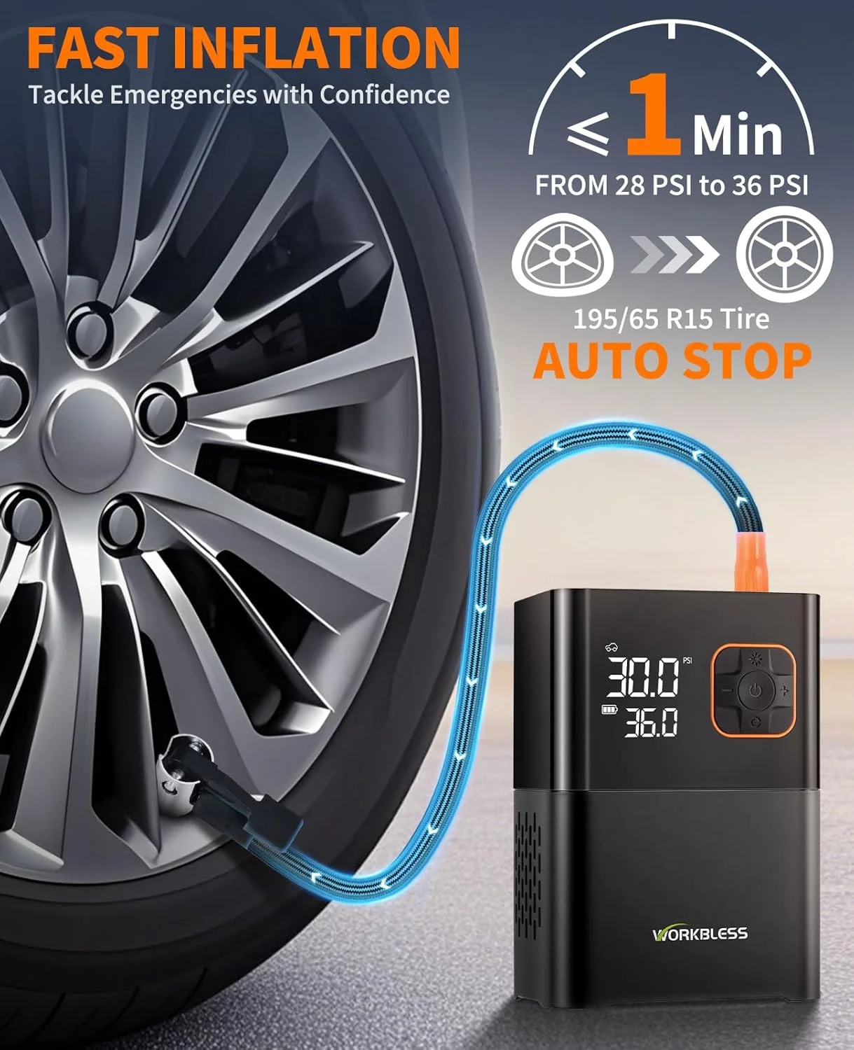 پمپ باد قابل حمل، کمپرسور هوا 150 PSI برای لاستیک خودرو، پمپ دوچرخه با نمایشگر دیجیتال دوگانه، چراغ های LED، خاموش شدن خودکار برای اتومبیل، موتور سیکلت، دوچرخه، توپ