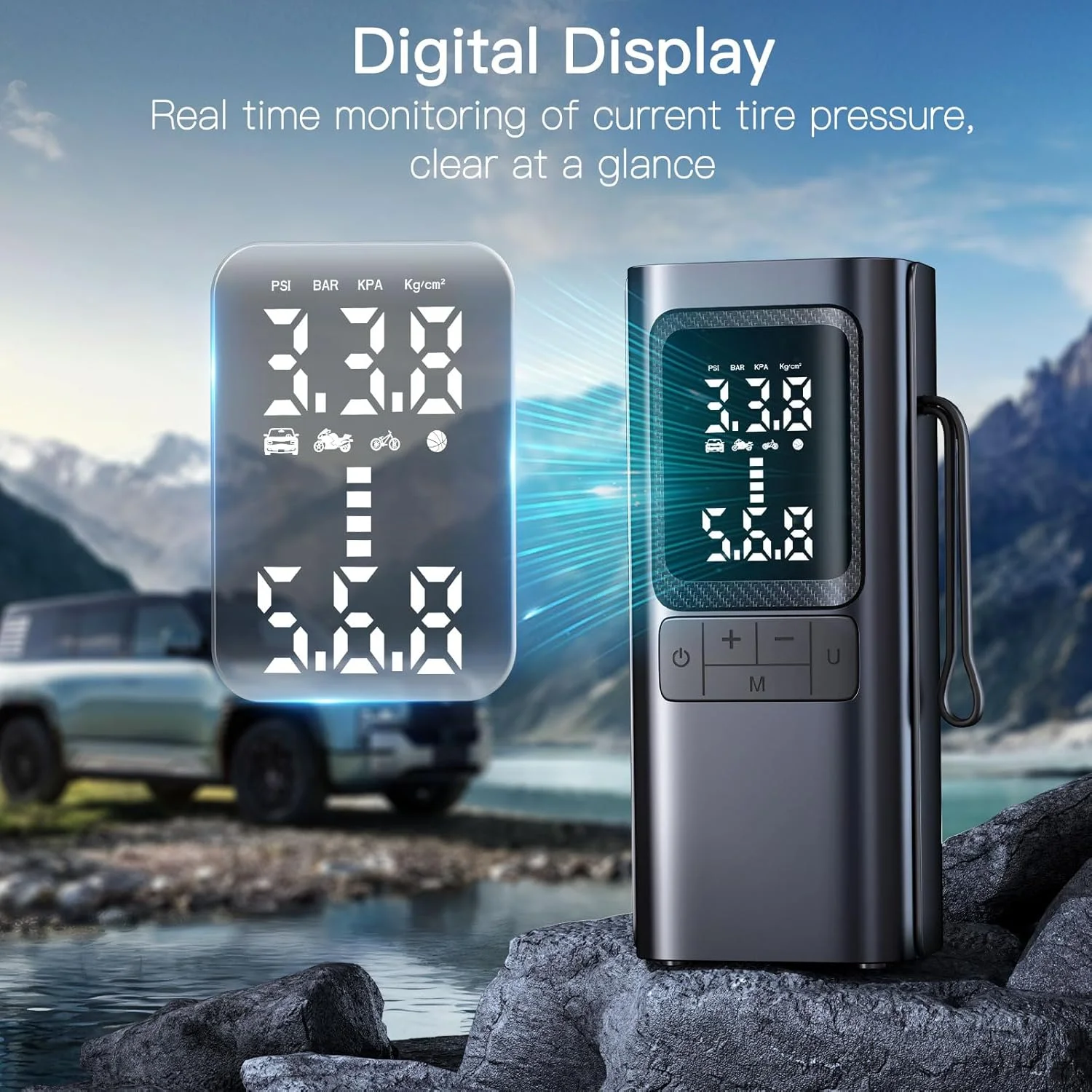 پمپ باد قابل حمل یونیویت، کمپرسور هوا 6000 میلی آمپر ساعتی و 150 PSI با نمایشگر دیجیتال برای خودرو، توپ، موتورسیکلت، دوچرخه