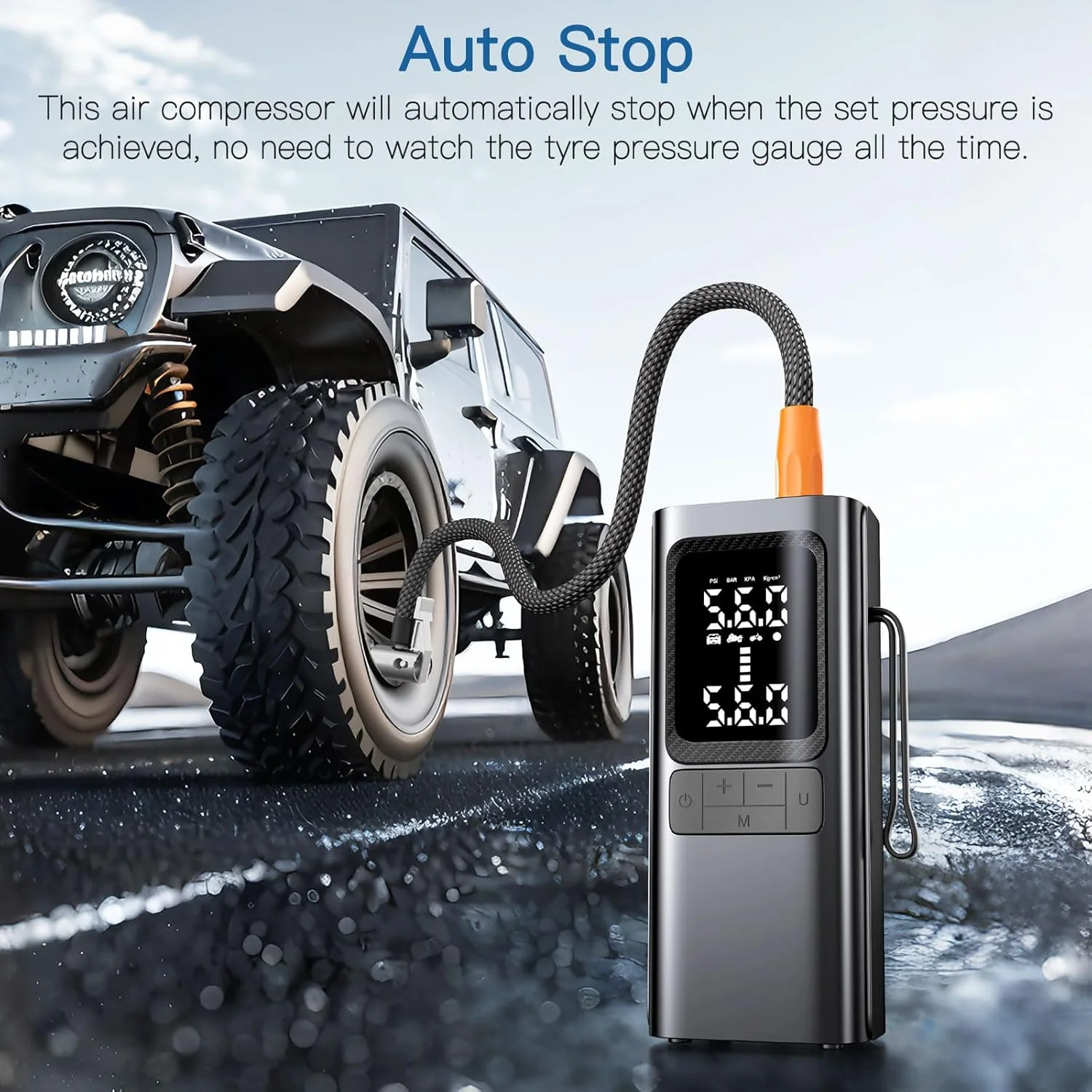 پمپ باد قابل حمل یونیویت، کمپرسور هوا 6000 میلی آمپر ساعتی و 150 PSI با نمایشگر دیجیتال برای خودرو، توپ، موتورسیکلت، دوچرخه
