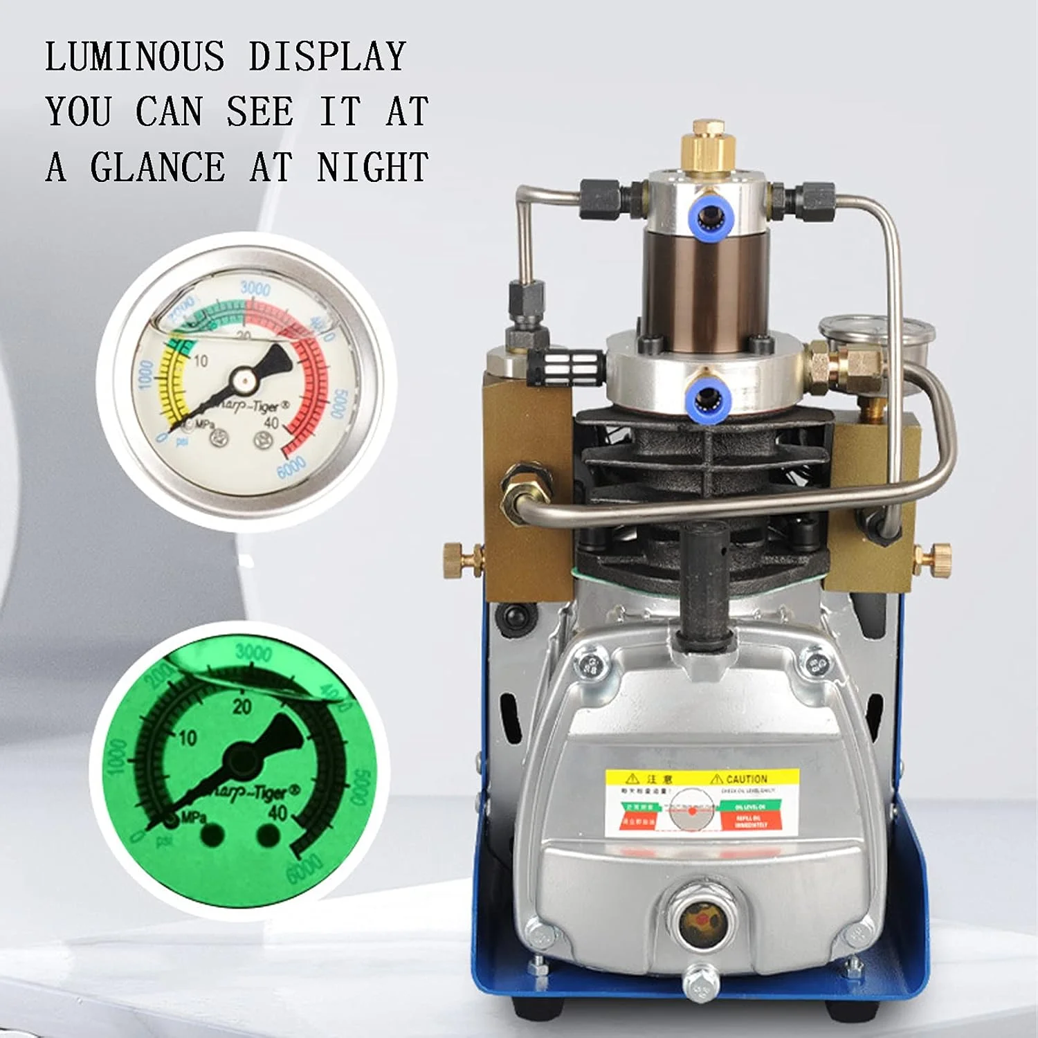 کمپرسور هوای فشار قوی، پمپ کمپرسور هوای برقی PCP با گیج فشار 4500PSI/30Mpa، توقف خودکار قابل تنظیم برای پینت بال/غواصی/تفنگ بادی/مینی بطری غواصی