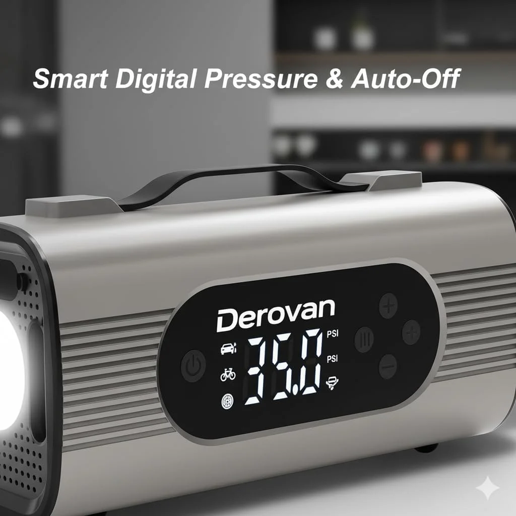 پمپ باد قابل حمل 12 ولت - کمپرسور فلزی سنگین، دو سیلندر، 150 PSI، نرخ جریان ~70 لیتر در دقیقه، با چراغ LED، خاموش شدن خودکار و لوازم جانبی برای اتومبیل، SUV و دوچرخه پمپ باد قابل حمل 12 ولت - کمپرسور فلزی سنگین، دو سیلندر، 150 PSI، نرخ جریان ~70 لیتر در دقیقه، با چراغ LED، خاموش شدن خودکار و لوازم جانبی برای اتومبیل، SUV و دوچرخه