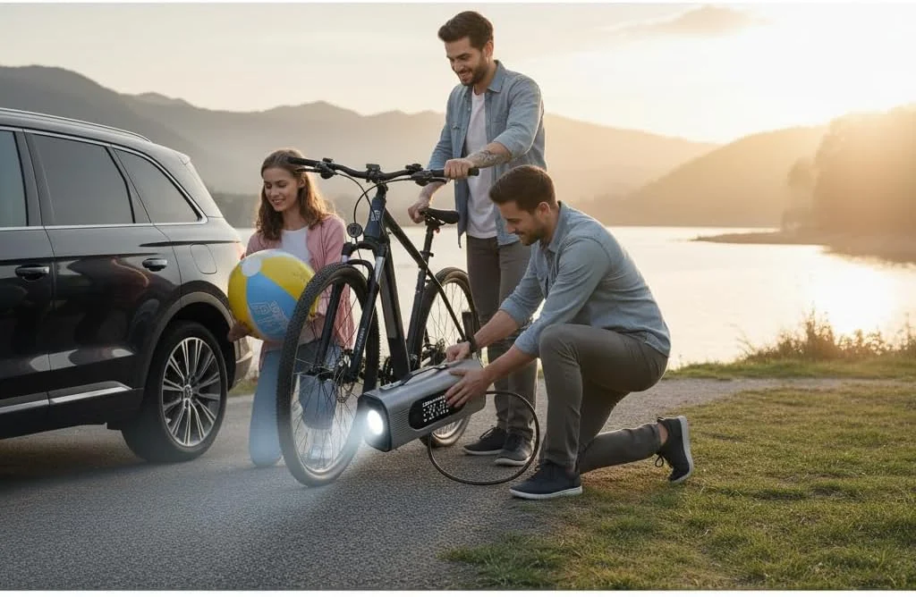 پمپ باد قابل حمل 12 ولت - کمپرسور فلزی سنگین، دو سیلندر، 150 PSI، نرخ جریان ~70 لیتر در دقیقه، با چراغ LED، خاموش شدن خودکار و لوازم جانبی برای اتومبیل، SUV و دوچرخه پمپ باد قابل حمل 12 ولت - کمپرسور فلزی سنگین، دو سیلندر، 150 PSI، نرخ جریان ~70 لیتر در دقیقه، با چراغ LED، خاموش شدن خودکار و لوازم جانبی برای اتومبیل، SUV و دوچرخه