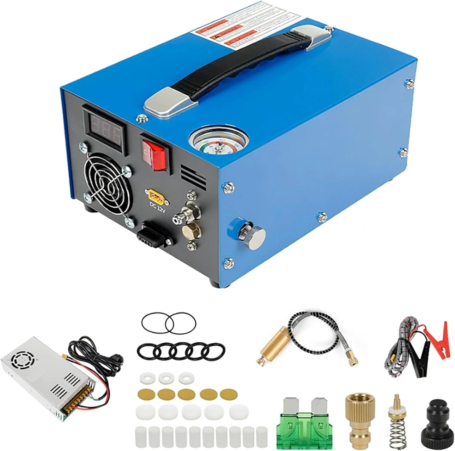 کمپرسور هوای قابل حمل PCP مدل HYQNG با مبدل برق و فیلتر رطوبت روغن، پمپ هوای سریع برای تفنگ بادی، تپانچه و مخزن پینت بال با آداپتور برق خارجی