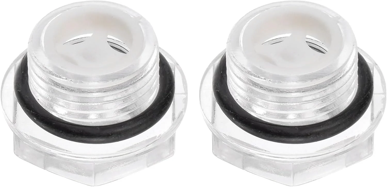 sourcing map 2 عدد شیشه روغن کمپرسور هوا M18 x 1.5mm گیج سطح مایع نر، نشانگر روغن سر شش گوش پلاستیکی با حلقه O برای اتصالات کمپرسور هوا، جعبه دنده، مخازن، شفاف