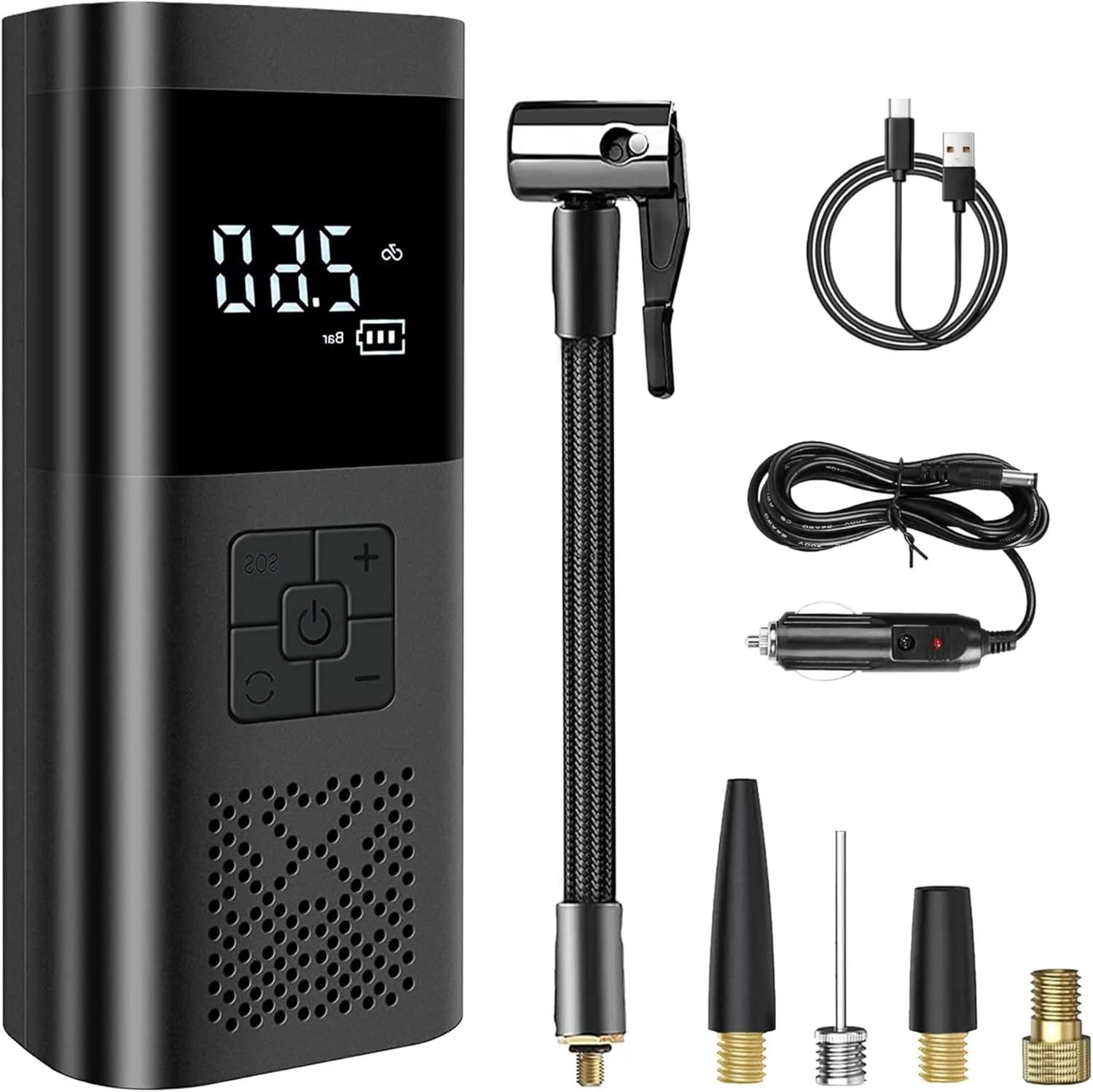 کمپرسور هوای قابل حمل، کمپرسور هوا با باتری 7500 میلی آمپر ساعت، پمپ باد دیجیتال 150 PSI با صفحه نمایش LED، پمپ هوا برای لاستیک خودرو، دوچرخه و موتور سیکلت، توپ، لوازم جانبی خودرو