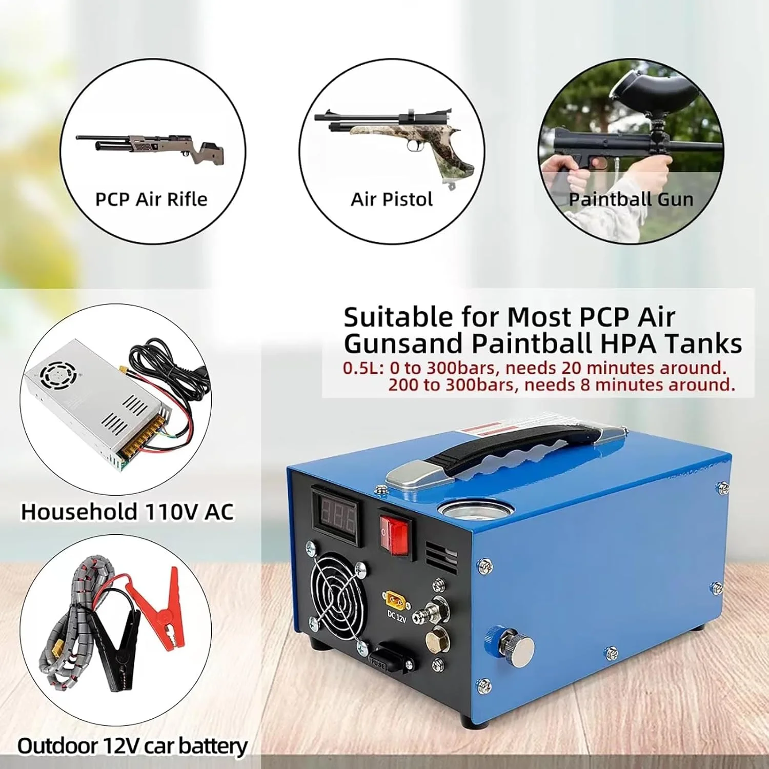 کمپرسور هوای قابل حمل PCP مدل HYQNG با مبدل برق و فیلتر رطوبت روغن، پمپ هوای سریع برای تفنگ بادی، تپانچه و مخزن پینت بال با آداپتور برق خارجی کمپرسور هوای قابل حمل PCP مدل HYQNG با مبدل برق و فیلتر رطوبت روغن، پمپ هوای سریع برای تفنگ بادی، تپانچه و مخزن پینت بال با آداپتور برق خارجی