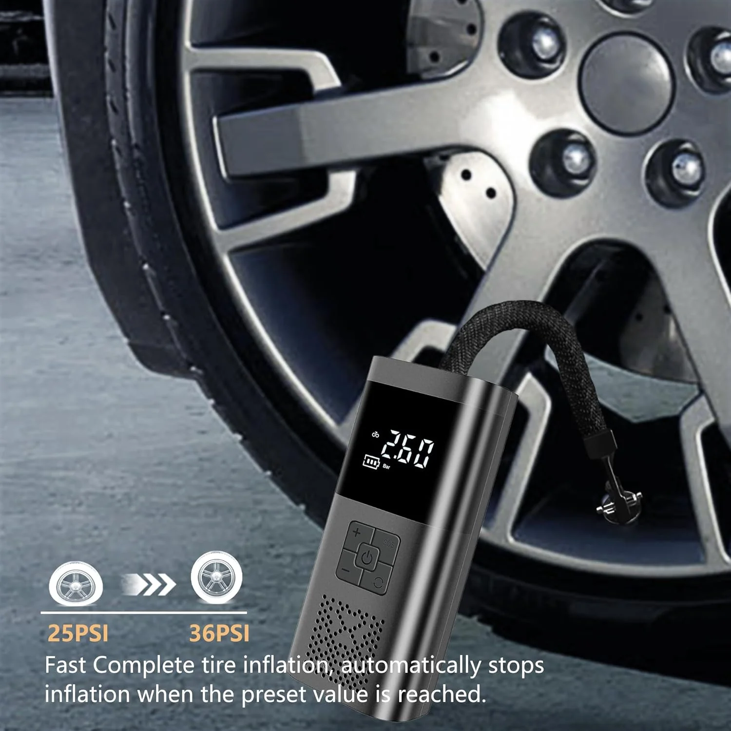 کمپرسور هوای قابل حمل، کمپرسور هوا با باتری 7500 میلی آمپر ساعت، پمپ باد دیجیتال 150 PSI با صفحه نمایش LED، پمپ هوا برای لاستیک خودرو، دوچرخه و موتور سیکلت، توپ، لوازم جانبی خودرو