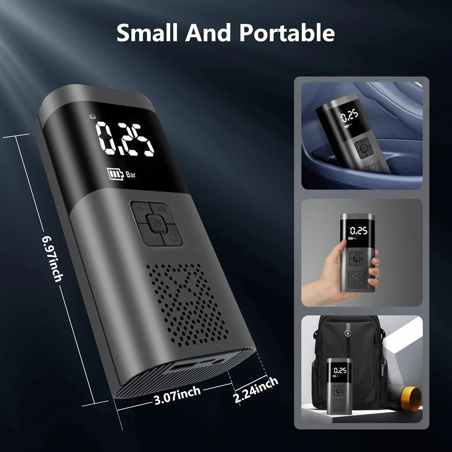 کمپرسور هوای قابل حمل، کمپرسور هوا با باتری 7500 میلی آمپر ساعت، پمپ باد دیجیتال 150 PSI با صفحه نمایش LED، پمپ هوا برای لاستیک خودرو، دوچرخه و موتور سیکلت، توپ، لوازم جانبی خودرو