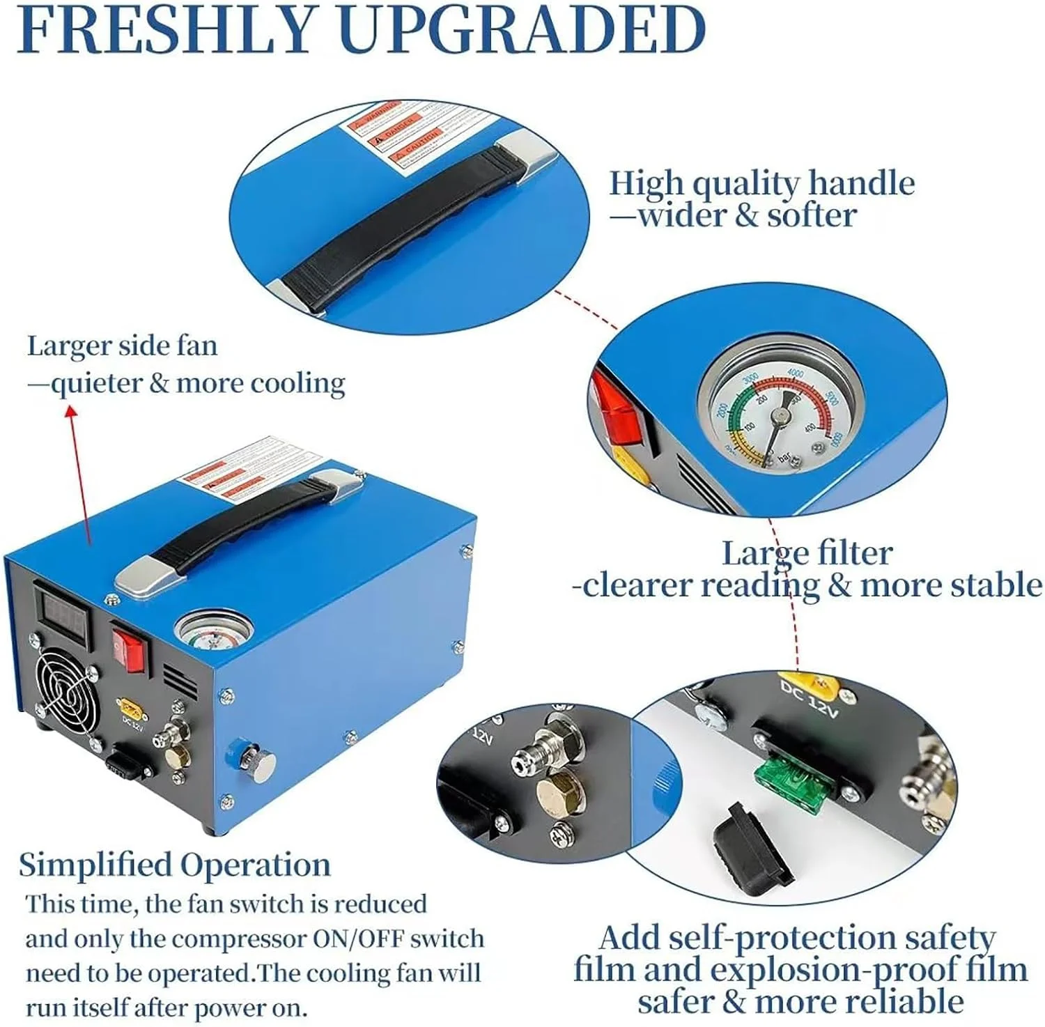 کمپرسور هوای قابل حمل PCP مدل HYQNG با مبدل برق و فیلتر رطوبت روغن، پمپ هوای سریع برای تفنگ بادی، تپانچه و مخزن پینت بال با آداپتور برق خارجی کمپرسور هوای قابل حمل PCP مدل HYQNG با مبدل برق و فیلتر رطوبت روغن، پمپ هوای سریع برای تفنگ بادی، تپانچه و مخزن پینت بال با آداپتور برق خارجی