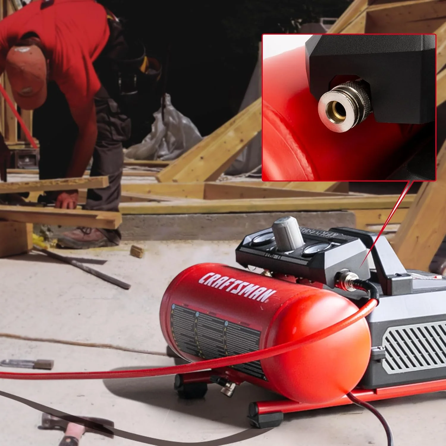 کمپرسور هوای قابل حمل 1.5 گالن، 3/4 اسب بخار، حداکثر 135 PSI، 1.5 CFM@90psi، مخزن هوای بدون روغن، ابزار هوای برقی، CMXECXA0200141A، قرمز کمپرسور هوای قابل حمل 1.5 گالن، 3/4 اسب بخار، حداکثر 135 PSI، 1.5 CFM@90psi، مخزن هوای بدون روغن، ابزار هوای برقی، CMXECXA0200141A، قرمز