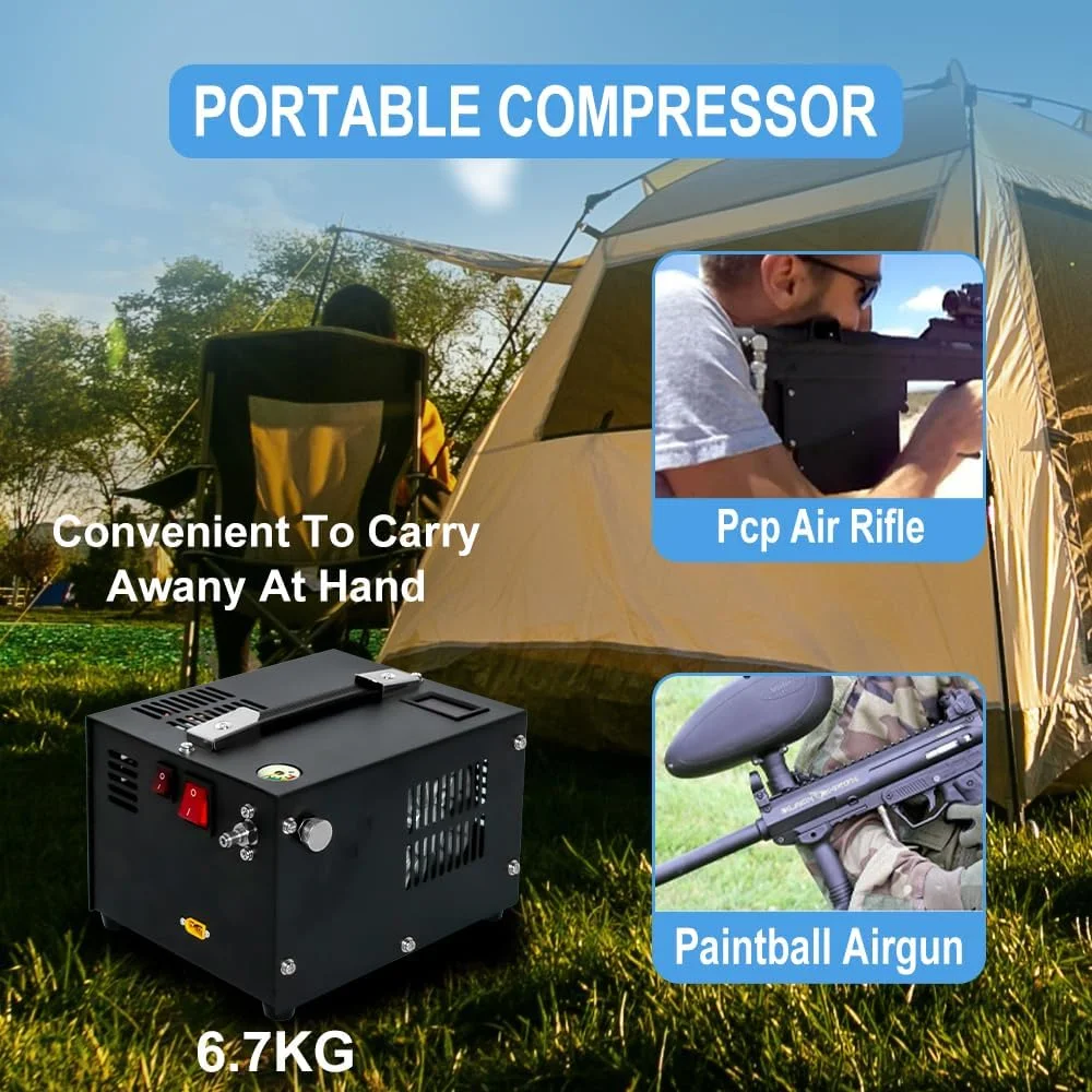 کمپرسور هوای قابل حمل پی سی پی UPIKIT، 4500Psi 30Mpa با منبع تغذیه داخلی، خنک کننده فن، باد کردن سریع برای مخازن غواصی، تفنگ های پینت بال، مخازن HPA