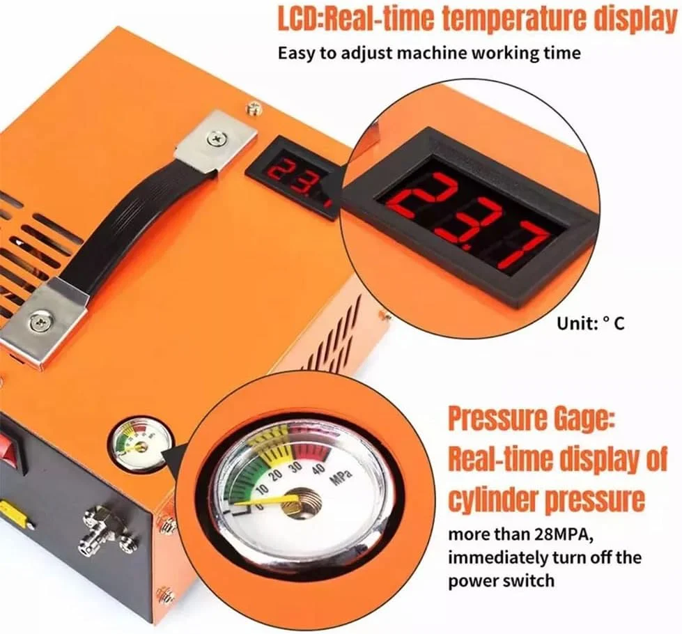 کمپرسور هوای PCP کیوتبگ، نشانگر فشار 4500 PSI / 300 BAR، کمپرسور تفنگ بادی PCP با توقف خودکار، پمپ هوای برقی فشار قوی 30 MPA برای تفنگ بادی پینت بال و غواصی A