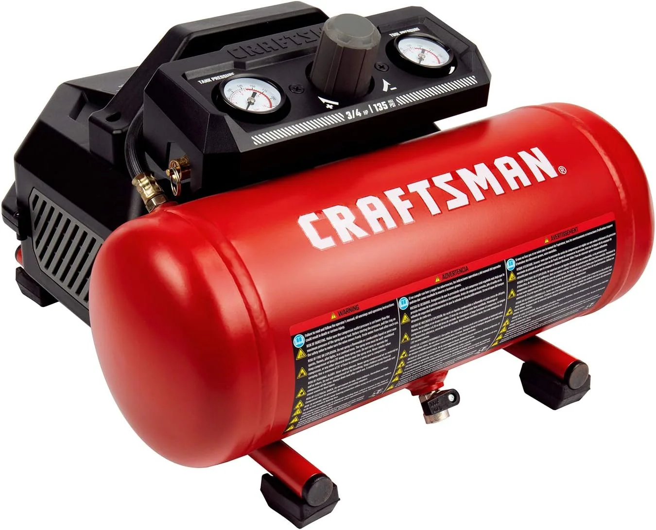 کمپرسور هوای قابل حمل 1.5 گالن، 3/4 اسب بخار، حداکثر 135 PSI، 1.5 CFM@90psi، مخزن هوای بدون روغن، ابزار هوای برقی، CMXECXA0200141A، قرمز کمپرسور هوای قابل حمل 1.5 گالن، 3/4 اسب بخار، حداکثر 135 PSI، 1.5 CFM@90psi، مخزن هوای بدون روغن، ابزار هوای برقی، CMXECXA0200141A، قرمز