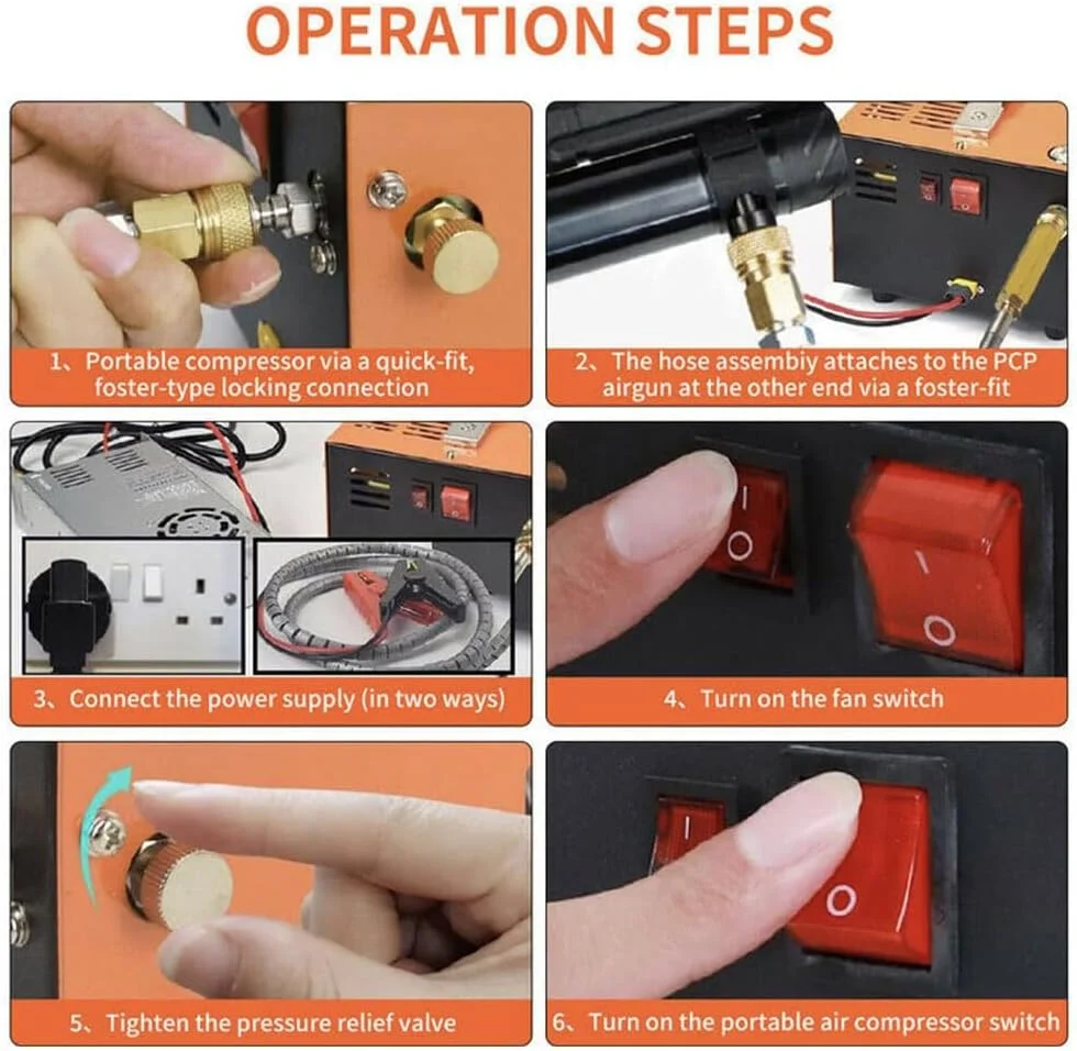 کمپرسور هوای PCP کیوتبگ، نشانگر فشار 4500 PSI / 300 BAR، کمپرسور تفنگ بادی PCP با توقف خودکار، پمپ هوای برقی فشار قوی 30 MPA برای تفنگ بادی پینت بال و غواصی A