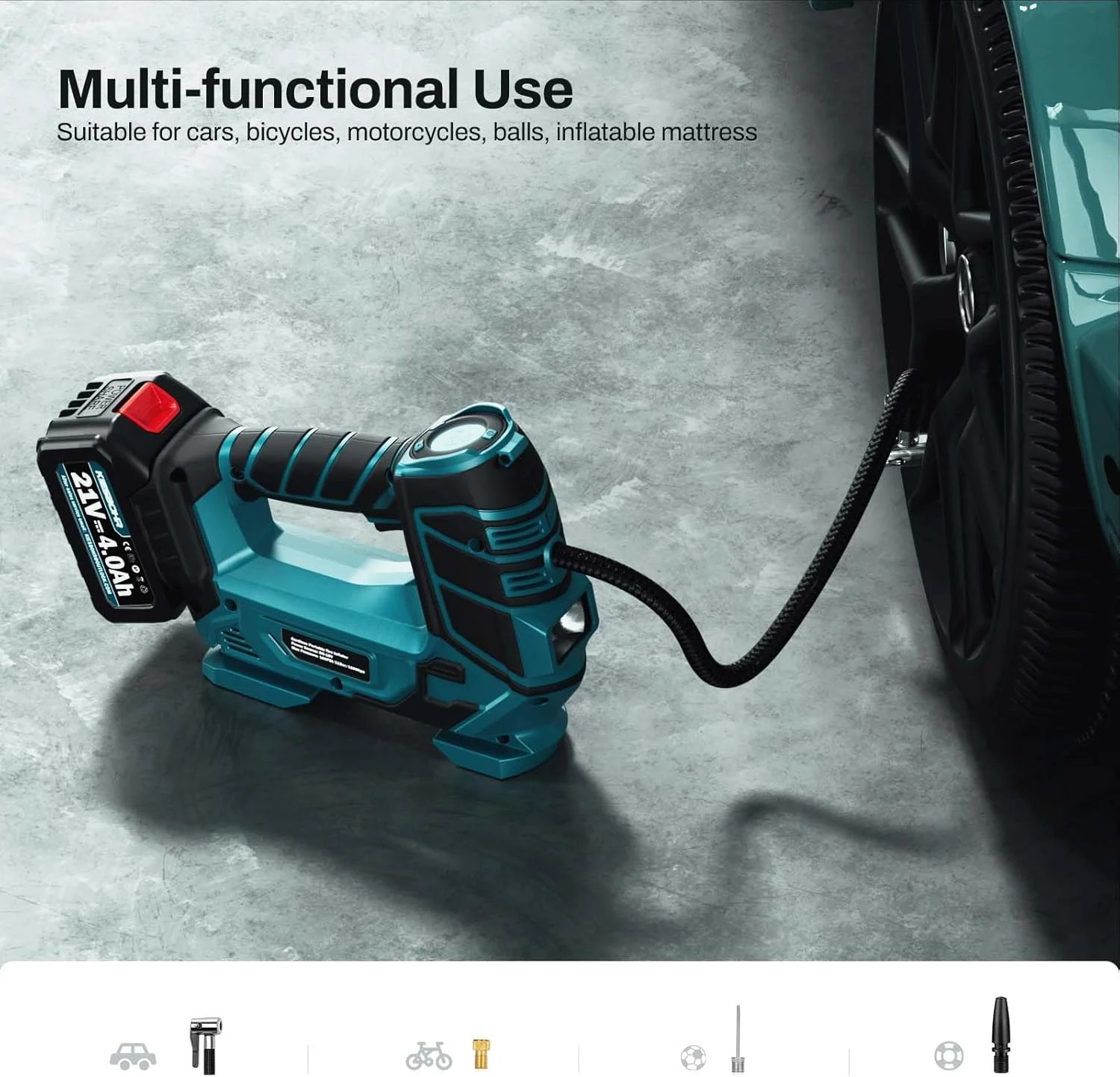 پمپ باد شارژی 11 بار سازگار با باتری 18 ولت ماکیتا، پمپ باد برقی با عملکرد توقف خودکار، چراغ LED برای ماشین، دوچرخه، توپ (باتری و شارژر شامل نمی شود) پمپ باد شارژی 11 بار سازگار با باتری 18 ولت ماکیتا، پمپ باد برقی با عملکرد توقف خودکار، چراغ LED برای ماشین، دوچرخه، توپ (باتری و شارژر شامل نمی شود)