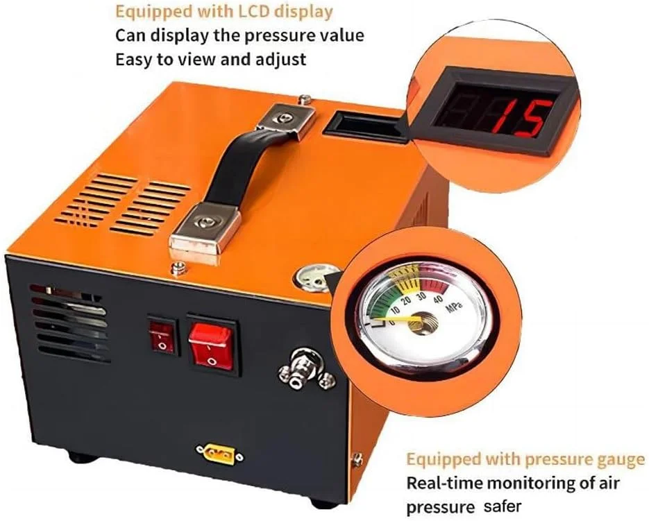 کمپرسور هوای PCP دینگک، پمپ تفنگ بادی فشار قوی 30Mpa 4500Psi با توقف دستی، پمپ کمپرسور PCP بدون روغن/آب با مبدل برق داخلی برای غواصی، فضای باز، آتش نشانی