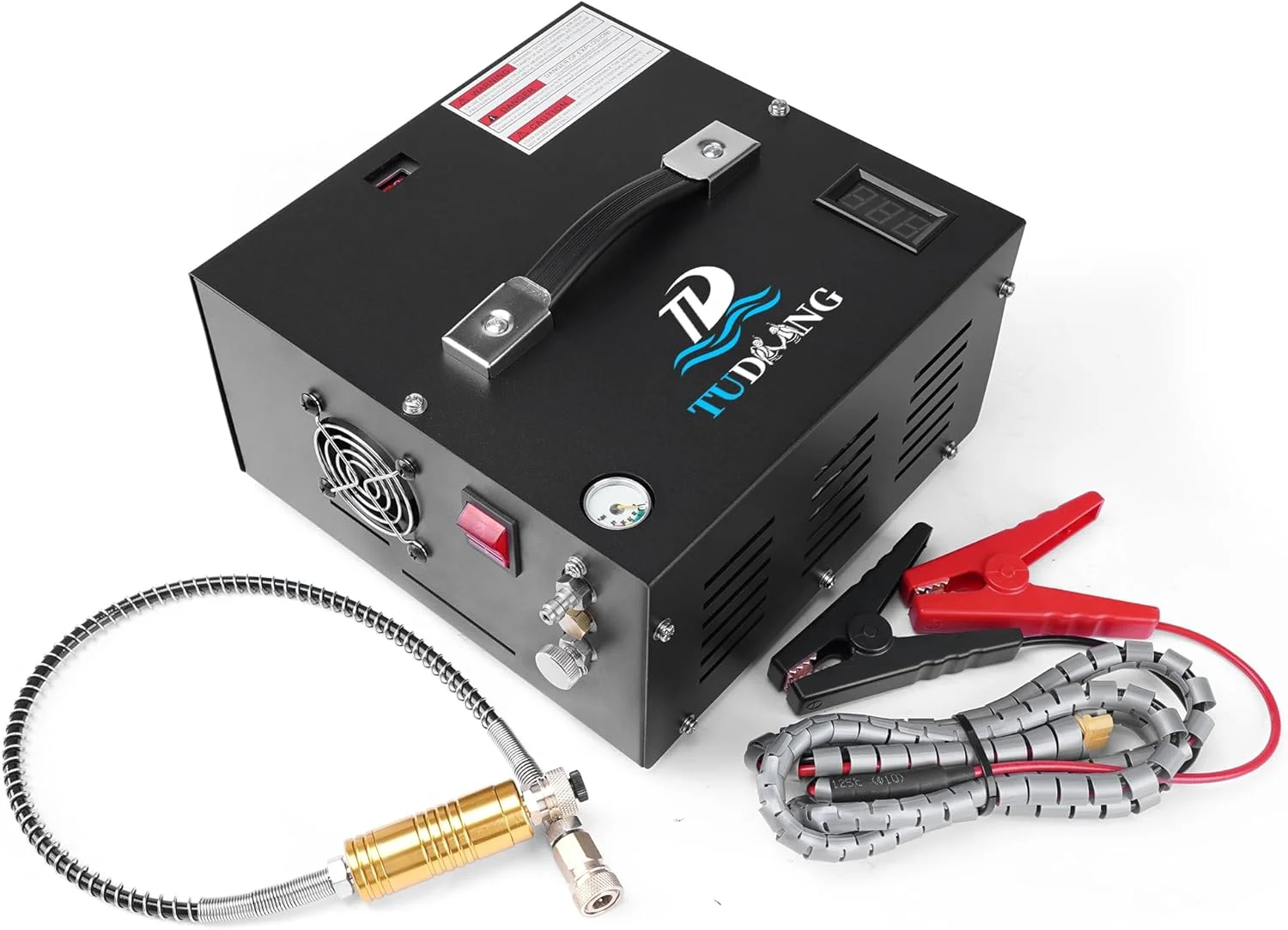 کمپرسور هوای قابل حمل PCP | 12 ولت DC/110 ولت AC | باد کردن سریع | فن داخلی | بدون روغن و آب | سبک وزن | حمل آسان | برای پینت بال/تفنگ بادی/مخزن غواصی (TXES061)