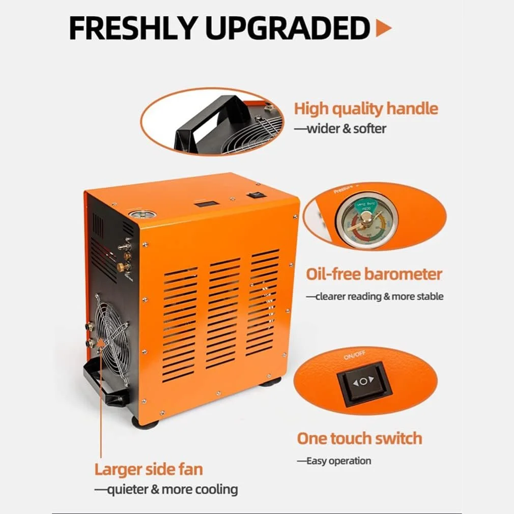 کمپرسور هوای PCP، 4500Psi 30Mpa، بدون روغن/آب، کمپرسور قابل حمل 1500 واتی برای تفنگ بادی پنوماتیک، تغذیه شده توسط خودرو 12 ولت DC یا خانه 110 ولت AC، پمپ برای تفنگ های بادی PCP