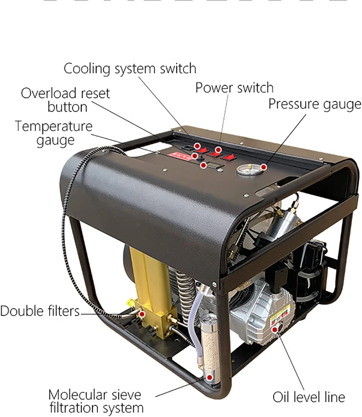 کمپرسور هوا 4500 PSI، پمپ برقی فشار قوی 30 مگاپاسکال، سیستم خنک کننده داخلی آب و فن، فیلتر دو مرحله ای، توقف خودکار، برای تفنگ پینت بال، مخزن غواصی