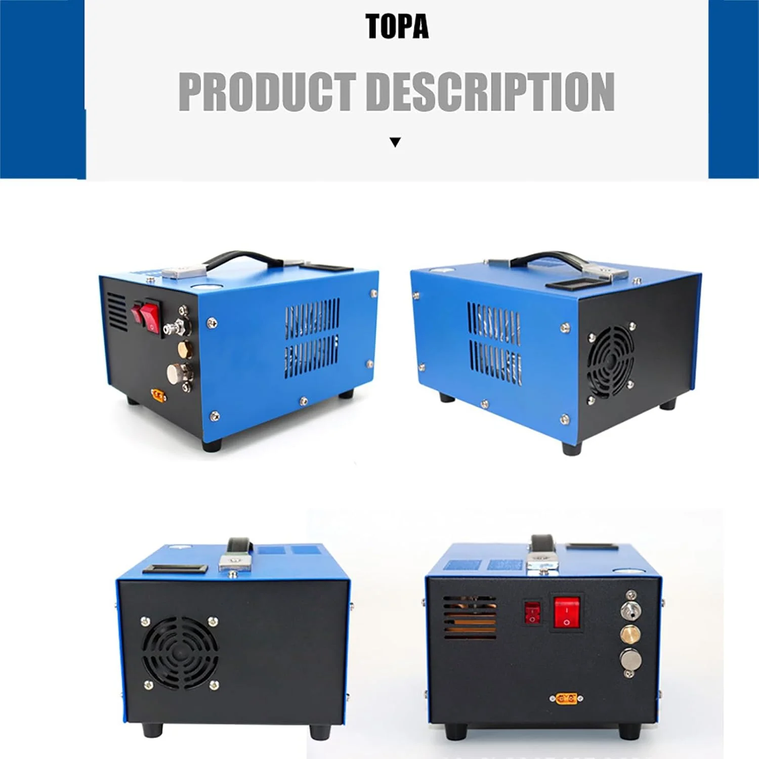 کمپرسور هوای قابل حمل ۴۵۰۰Psi/30Mpa PCP جُسبی، با سیستم خنک کننده فن، فشار قوی بدون آب/روغن برای تفنگ/تپانچه PCP و پمپ هوای تانک پینت بال، ۲۲۰v-۱۱۰v-۱۲v