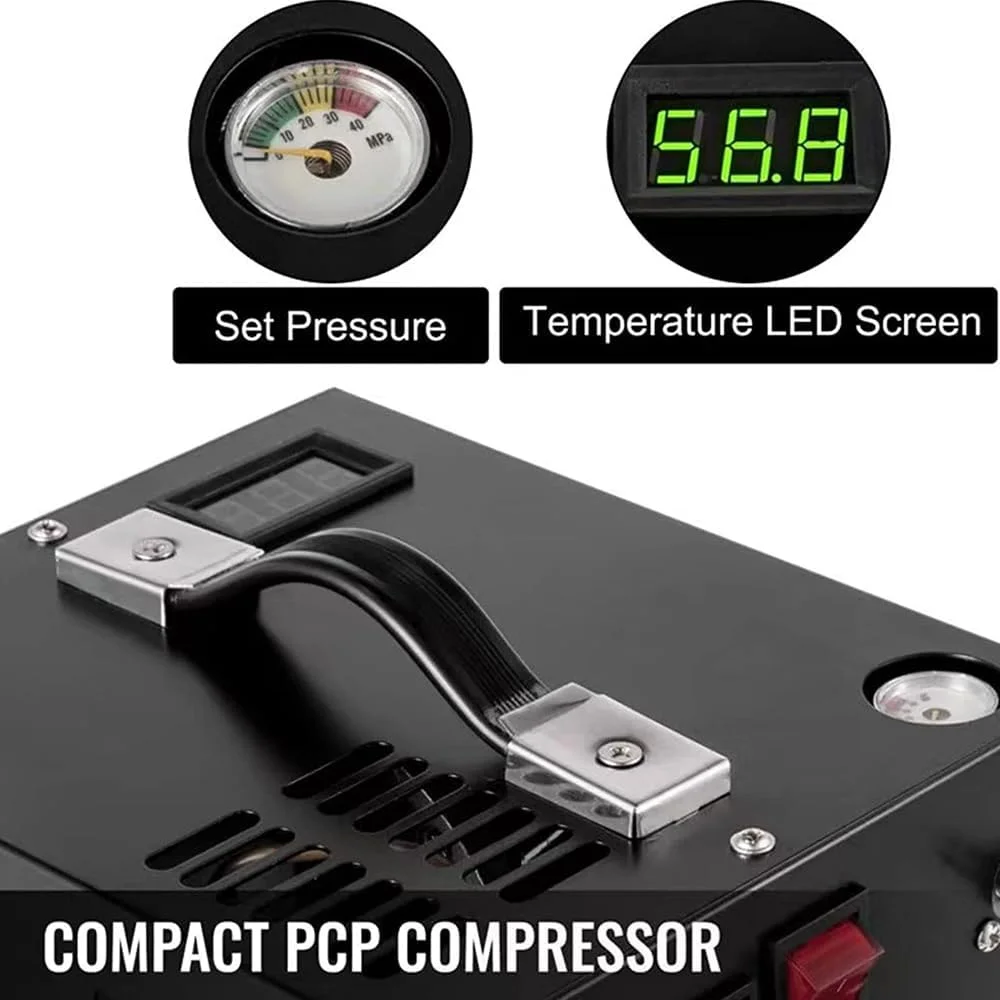 کمپرسور هوای فشار قوی برقی ایرووامی 4500PSI با بارومتر، پمپ کمپرسور هوای قابل حمل اتوماتیک با خاموشی خودکار به همراه ترانسفورماتور