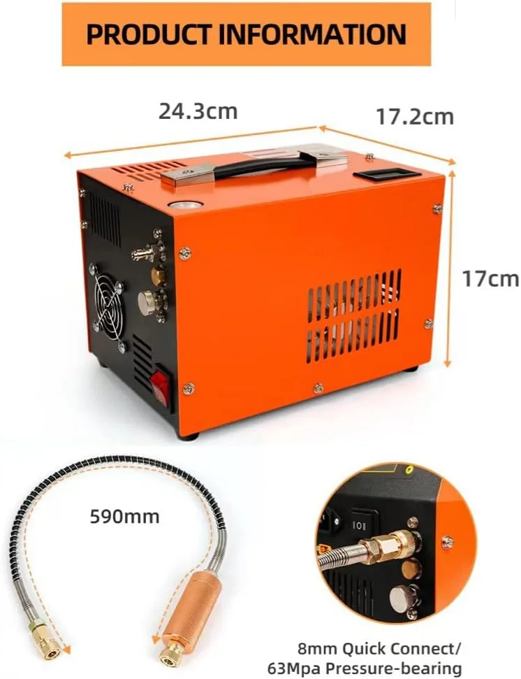 کمپرسور هوای PCP، پمپ تفنگ بادی فشار قوی 30 مگاپاسکال 4500Psi با توقف خودکار، پمپ کمپرسور PCP بدون روغن/آب با مبدل برق داخلی، DC 12V