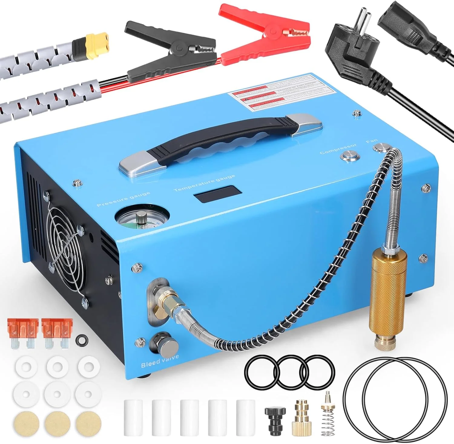 کمپرسور هوای برقی فشار قوی 4500PSI با بارومتر، قابل حمل، خاموشی خودکار، کمپرسور هوای بیرونی با صفحه نمایش دیجیتال LCD و نمایش دما