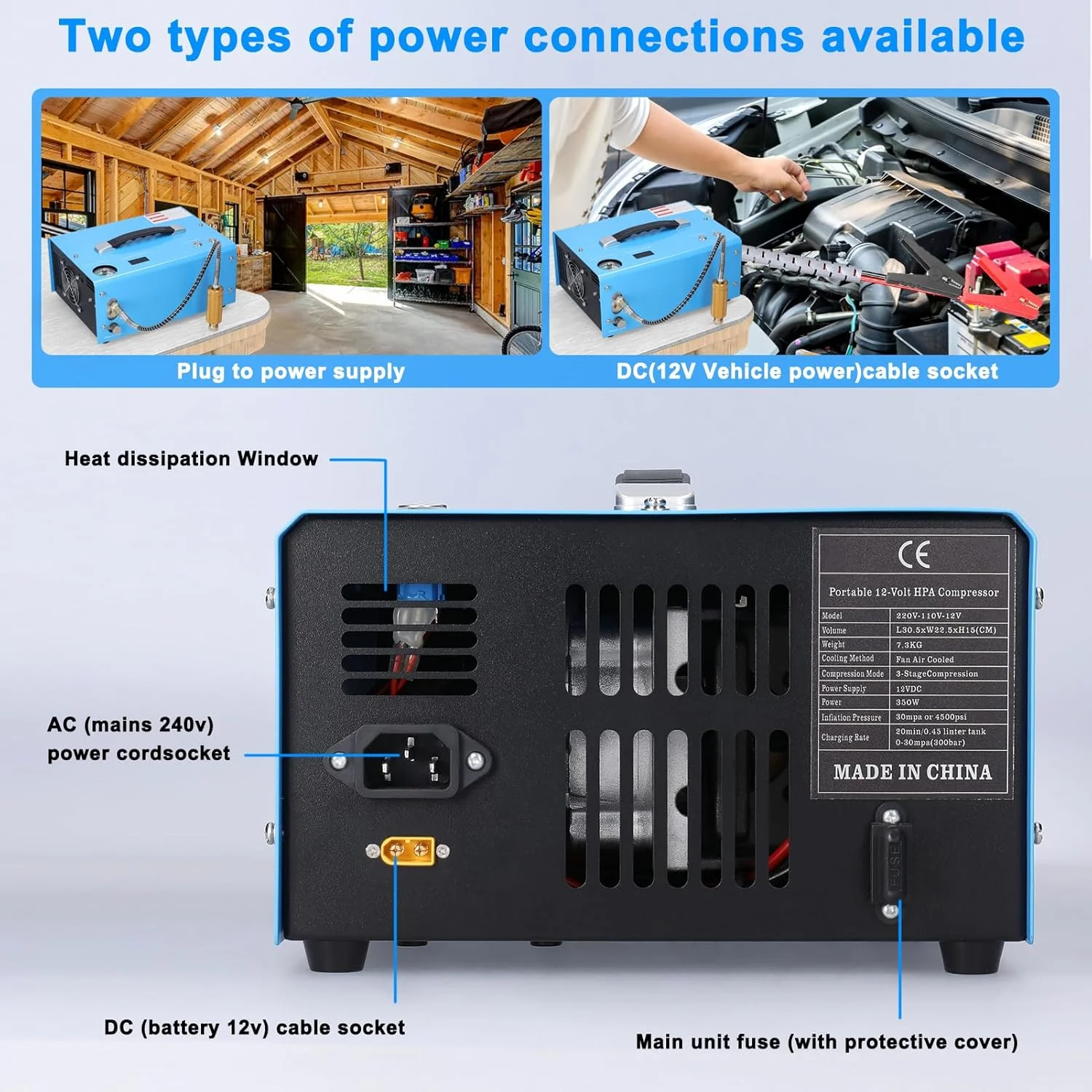 کمپرسور هوای برقی فشار قوی 4500PSI با بارومتر، قابل حمل، خاموشی خودکار، کمپرسور هوای بیرونی با صفحه نمایش دیجیتال LCD و نمایش دما