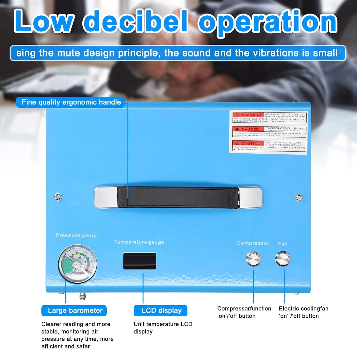 کمپرسور هوای برقی فشار قوی 4500PSI با بارومتر، قابل حمل، خاموشی خودکار، کمپرسور هوای بیرونی با صفحه نمایش دیجیتال LCD و نمایش دما