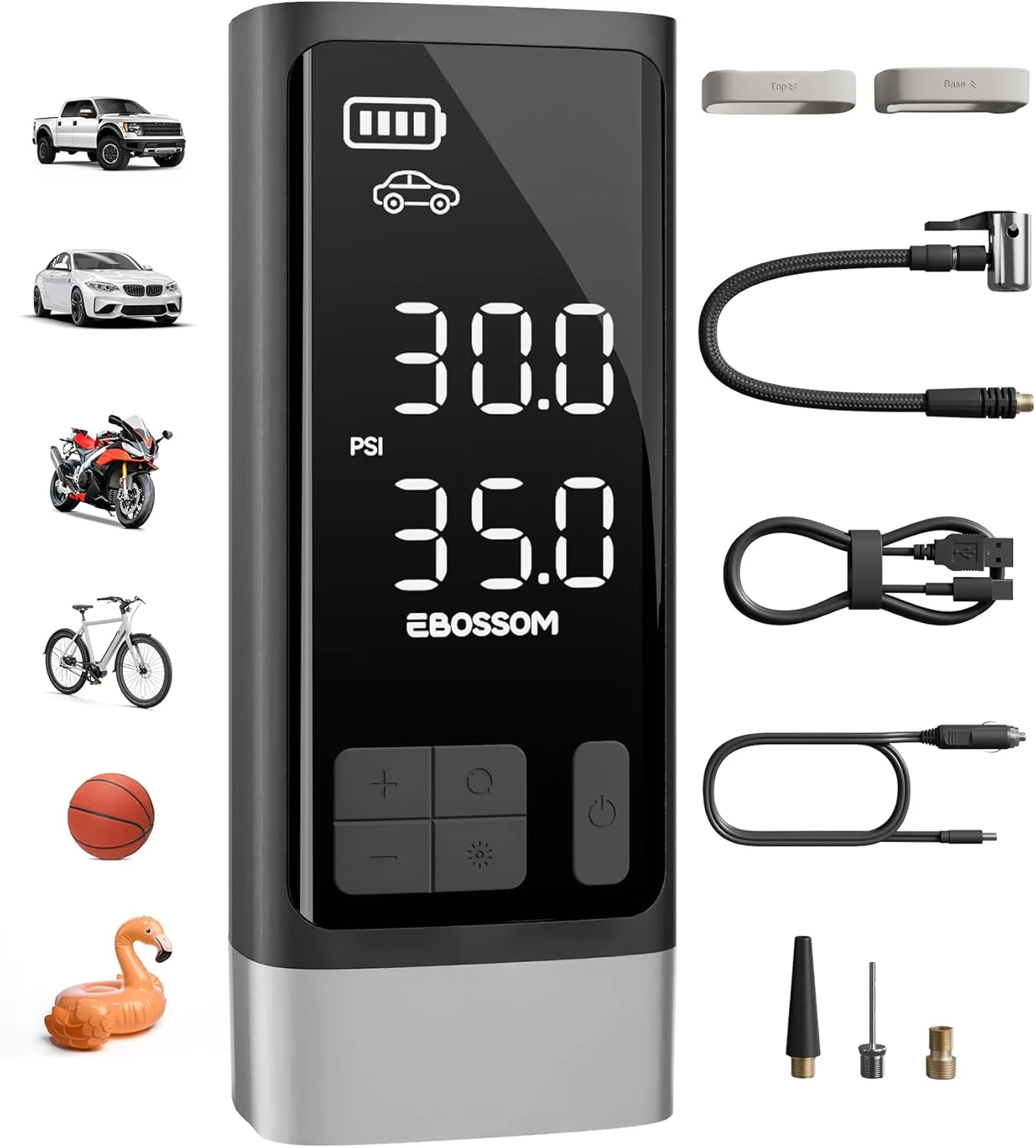 کمپرسور هوای قابل حمل 150 PSI، پمپ هوای موتور دو سیلندر چند منظوره با 2500 میلی آمپر ساعت، کیت اضطراری برای وسایل نقلیه بزرگ، وانت، موتور. با نور LED و توقف اتوماتیک