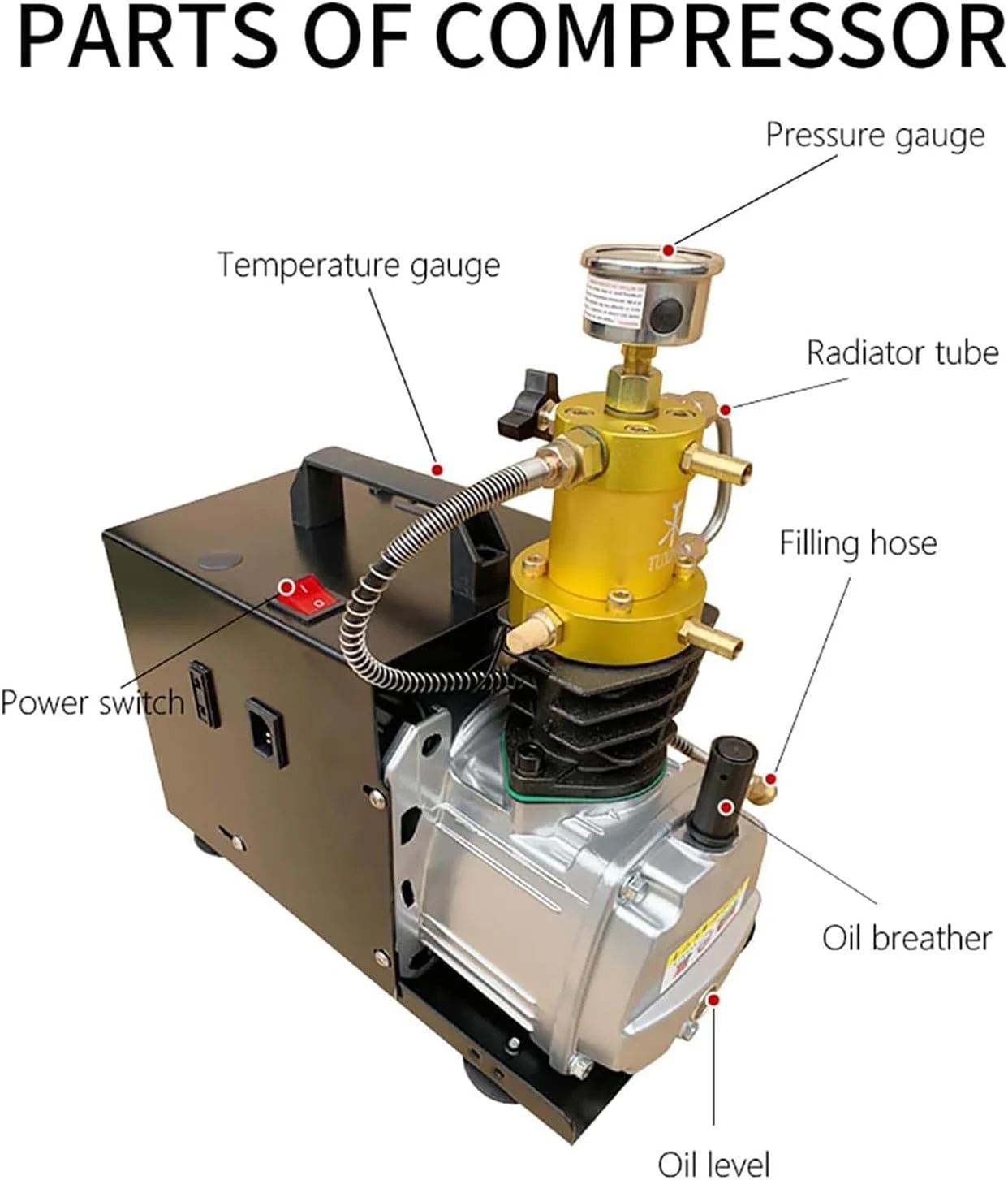 کمپرسور PCP، پمپ کمپرسور هوای الکتریکی فشار قوی 30MPA 4500PSI، تنظیم فشار، کمپرسور PCP برای تفنگ بادی، اسلحه بادی، غواصی، پینت بال، تایر