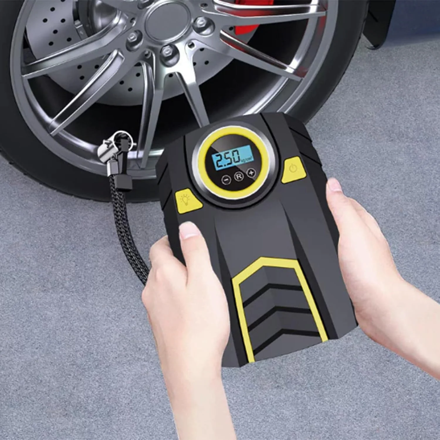 کمپرسور هوای قابل حمل، کمپرسور هوای چند منظوره قابل حمل، 3 حالت روشنایی، لوازم جانبی چند منظوره جمع و جور برای ورزش، موتورسیکلت، توپ، خانه، خانواده