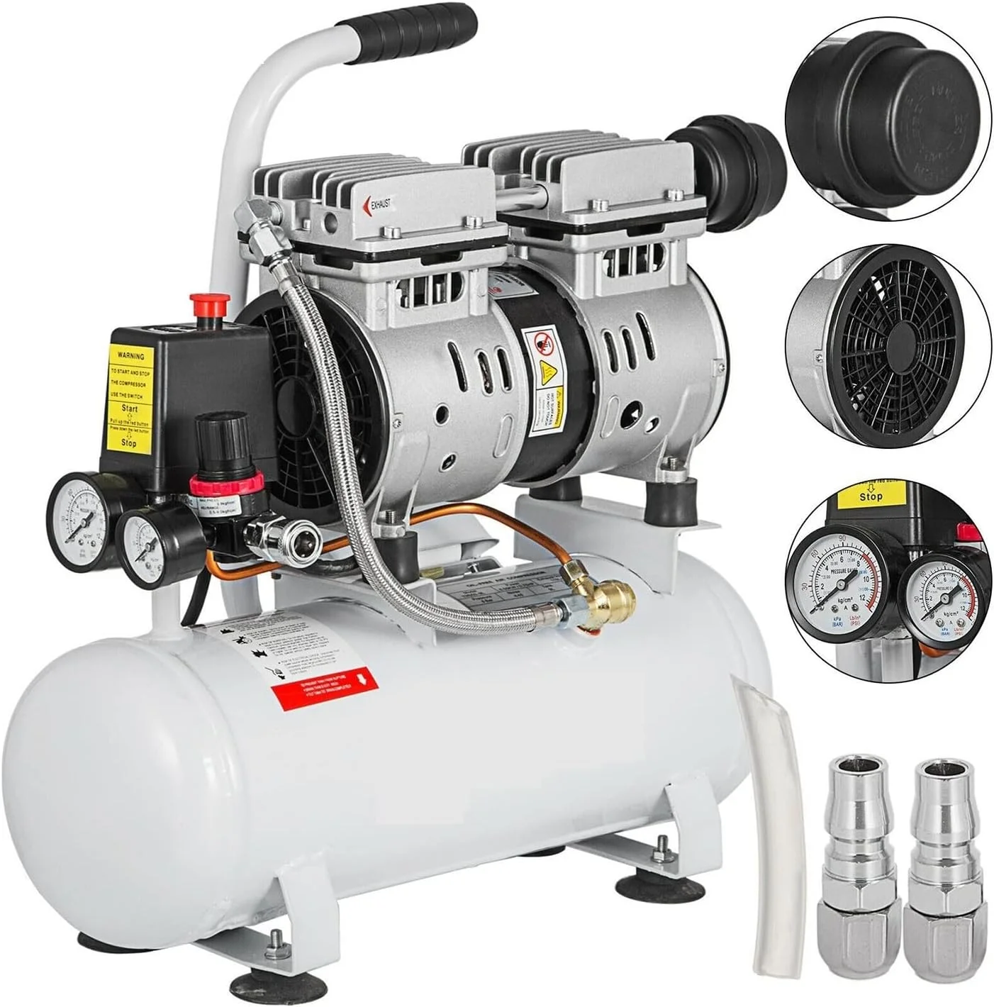 کمپرسور هوای سایلنت 9 لیتری REHOOF با موتور مسی خالص 550 وات، پمپ هوا بدون روغن برای تعمیرات خانگی و باد کردن تایر کمپرسور هوای سایلنت 9 لیتری REHOOF با موتور مسی خالص 550 وات، پمپ هوا بدون روغن برای تعمیرات خانگی و باد کردن تایر