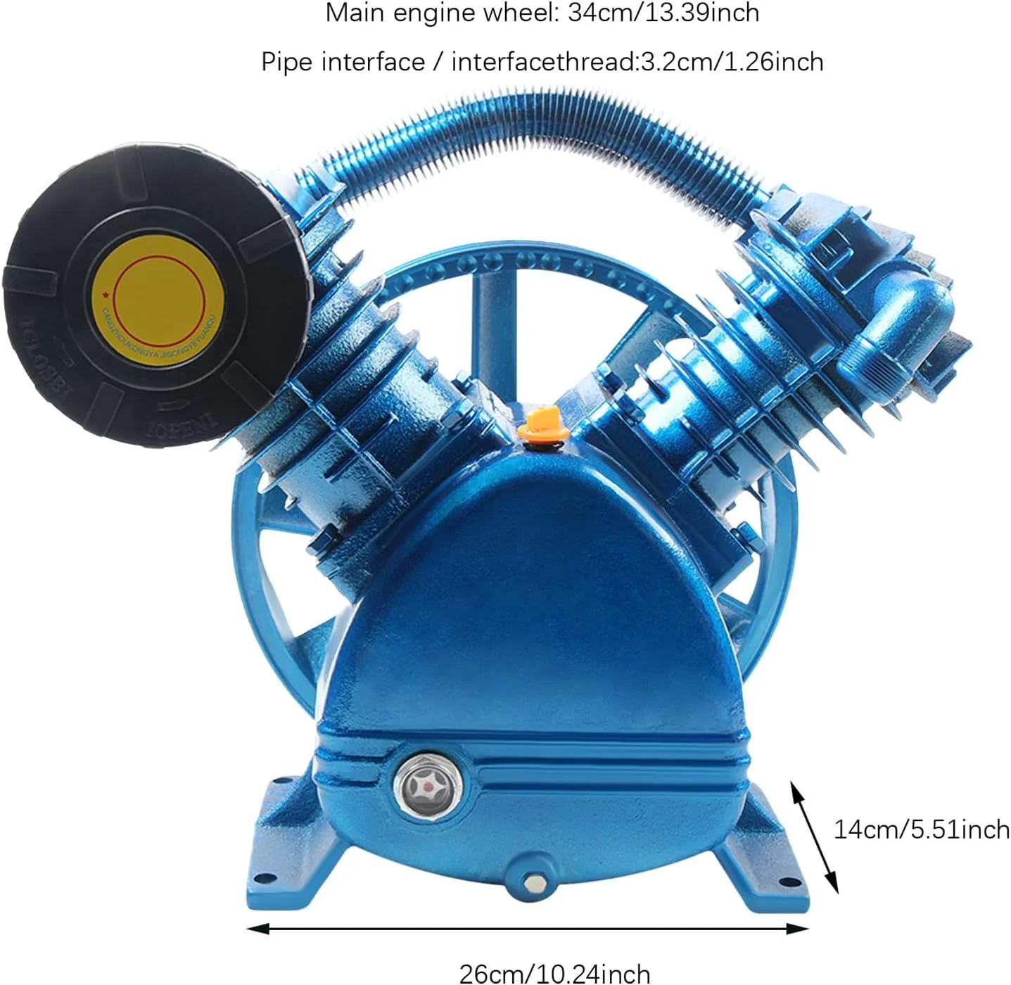 سر پمپ کمپرسور هوا 5.5 اسب بخار، 175PSI، سر پمپ کمپرسور هوا دو سیلندر V شکل، کمپرسور اگزوز دو مرحله ای قابل حمل برای کارخانه ها و تعمیر خودرو (فقط فلایویل)
