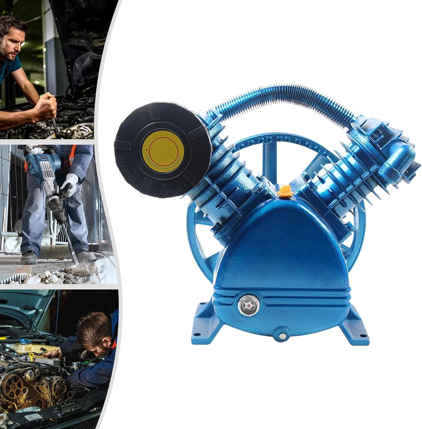 سر پمپ کمپرسور هوا 5.5 اسب بخار، 175PSI، سر پمپ کمپرسور هوا دو سیلندر V شکل، کمپرسور اگزوز دو مرحله ای قابل حمل برای کارخانه ها و تعمیر خودرو (فقط فلایویل)