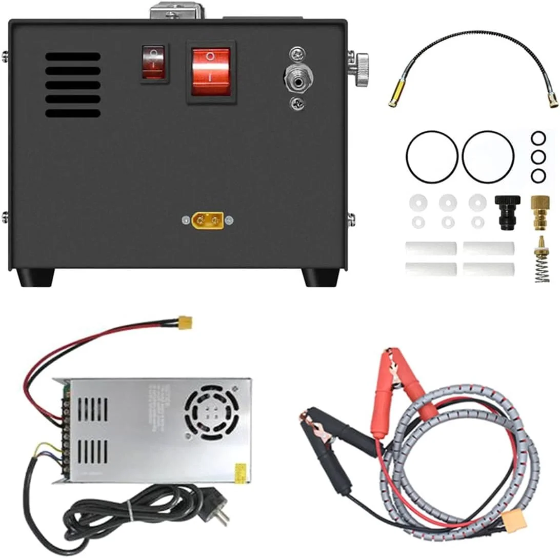 کمپرسور هوای PCP، بدون روغن/آب، با ترانسفورماتور، پمپ فشار قوی قابل حمل 4500Psi 300Bar، با برق 12 ولت DC خودرو یا 220 ولت AC خانگی، پمپ کمپرسور برای تفنگ های بادی PCP