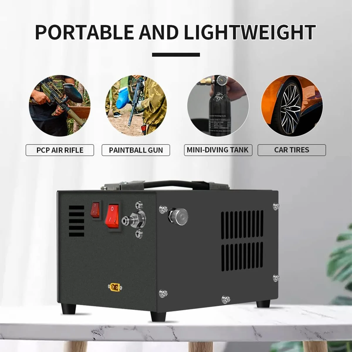 کمپرسور هوای PCP، بدون روغن/آب، با ترانسفورماتور، پمپ فشار قوی قابل حمل 4500Psi 300Bar، با برق 12 ولت DC خودرو یا 220 ولت AC خانگی، پمپ کمپرسور برای تفنگ های بادی PCP