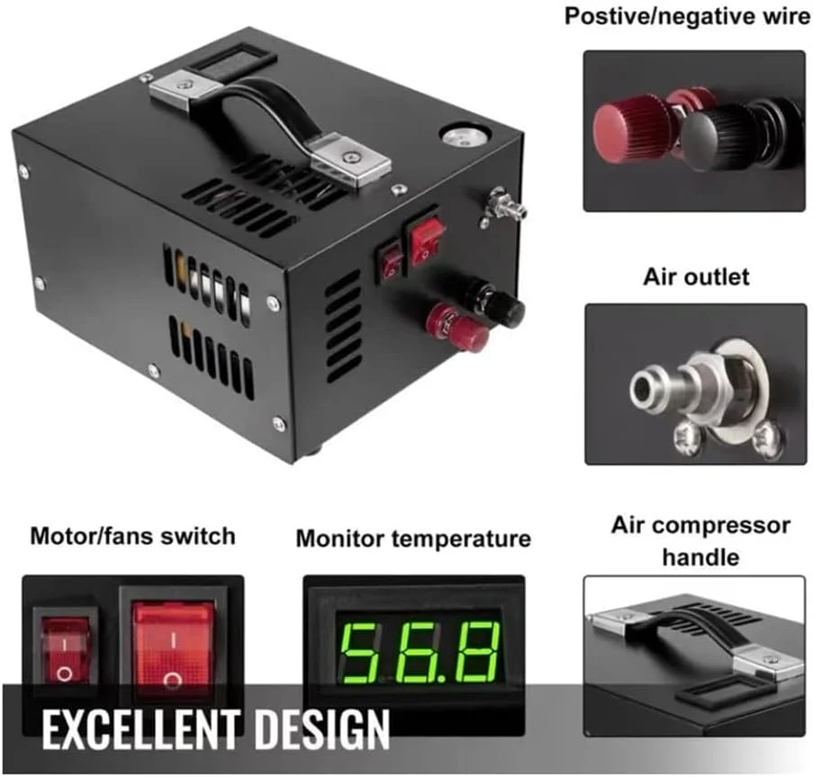 کمپرسور PCP پارفو 4500 Psi 30MPa، پمپ تفنگ بادی فشار قوی، تغذیه با برق 12 ولت DC خودرو یا 110 ولت/220 ولت AC، پمپ کمپرسور مخزن غواصی فشار قوی