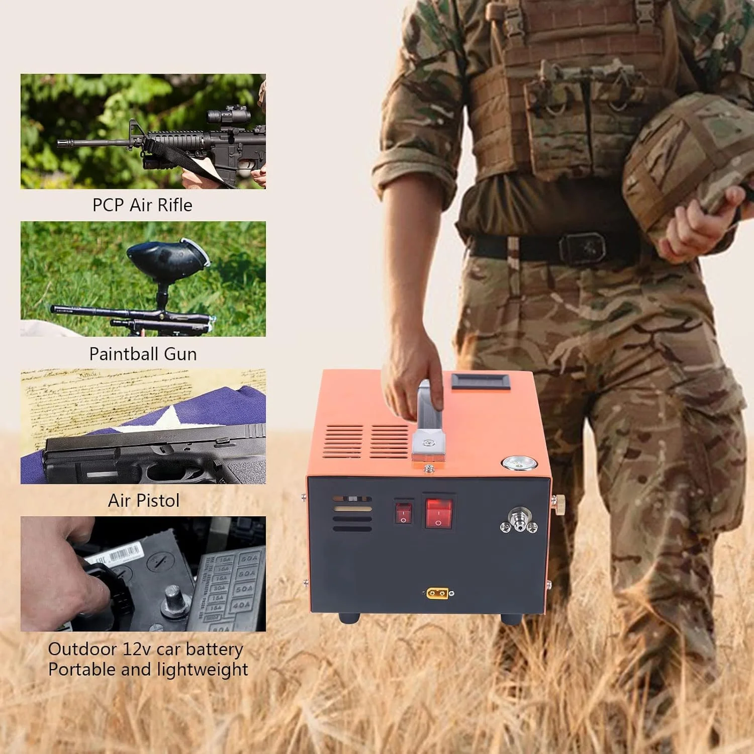 کمپرسور هوا PCP، پمپ فشار قوی 4500Psi 300Bar 12V PCP با خاموش شدن خودکار 110V/220V/12V کمپرسور هوای قابل حمل Pcp