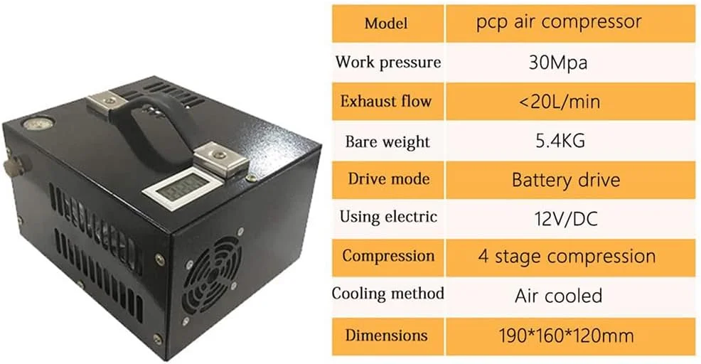 کمپرسور PCP پارفو 4500 Psi 30MPa، پمپ تفنگ بادی فشار قوی، تغذیه با برق 12 ولت DC خودرو یا 110 ولت/220 ولت AC، پمپ کمپرسور مخزن غواصی فشار قوی